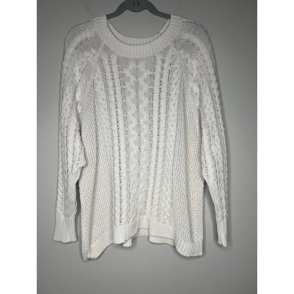 Aerie Women's Cable Knit Fisherman Sweater Ivory XL Chunky Cottage Coastal Cozy